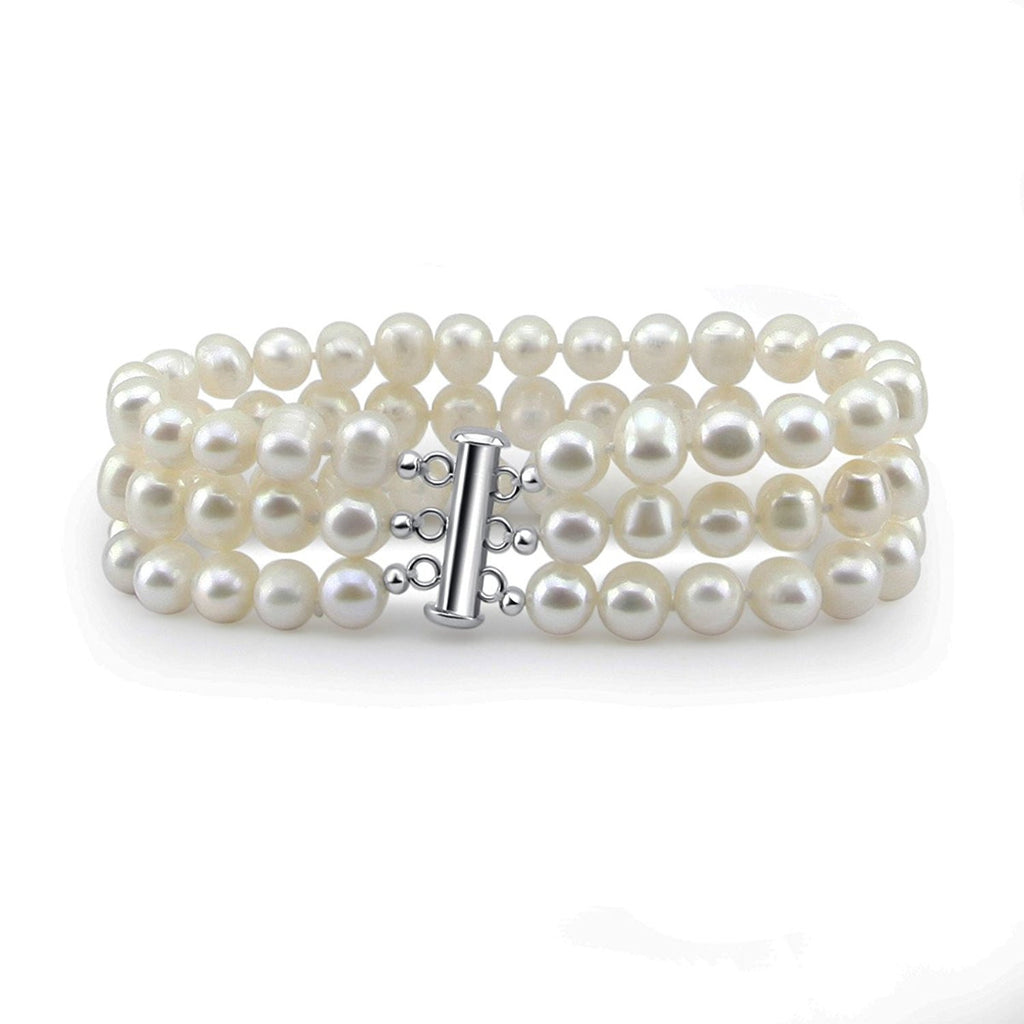 7.0-7.5mm White Freshwater Pearl Bracelet - AAAA Quality 8.0 Bracelet Length / Ball Clasp 14K White Gold