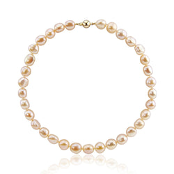 14K Yellow Gold 11.0-13.0mm Extra Luster Pink Baroque Freshwater Cultured Pearl necklace 20"