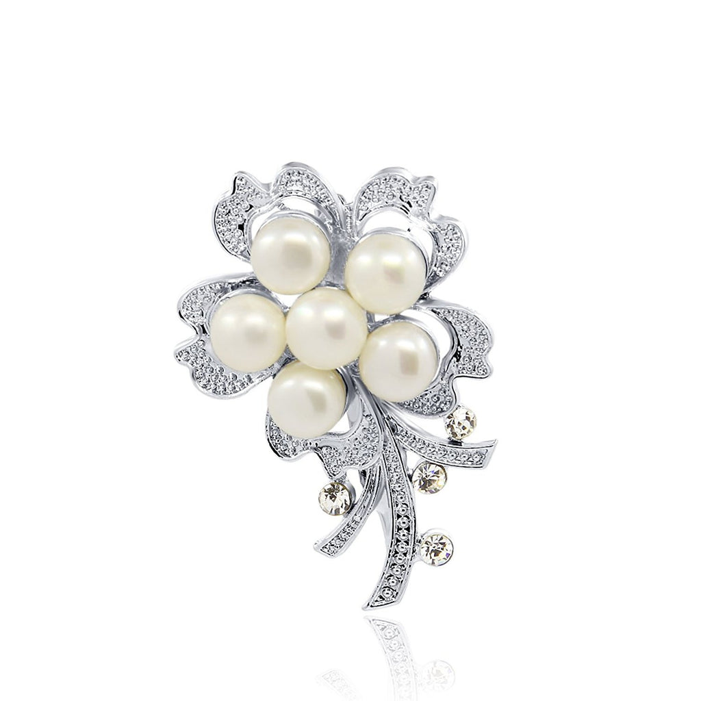 White Freshwater Cultured Pearl flower brooch with Rhinestones – AKWAYA ...