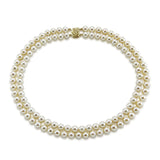 14k Yellow Gold Double Strand 8.0-9.0mm White Freshwater Cultured Pearl Necklace AAA Quality 18 Inches