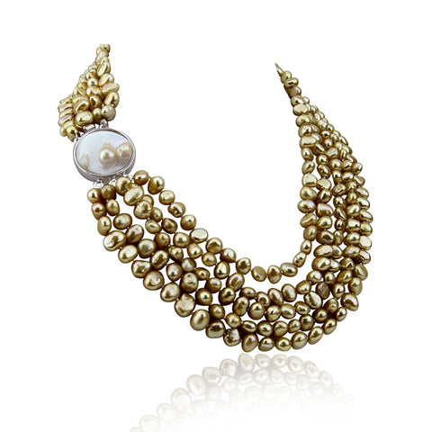 5 row High Luster Brown Freshwater Cultured Pearl necklace with mother ...